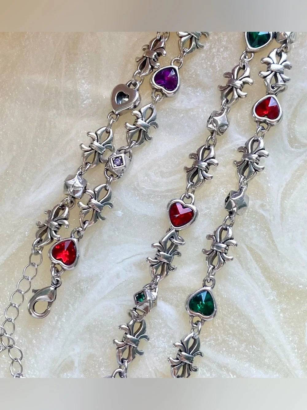 Sterling Silver Multicolor Heart Link Necklace - 925
